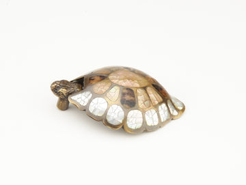Schaub Nature - Solid Brass Turtle Pendant Pull with white Mother of Pearl and Tiger Penshell inlay - 2-3/8" x 3-1/2" overall
